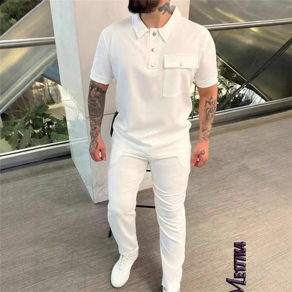 Herren-Sportanzug mit Taschen, kurzen Ärmeln und langer Hose für den Herbst – lässig und trendig_voghion.com