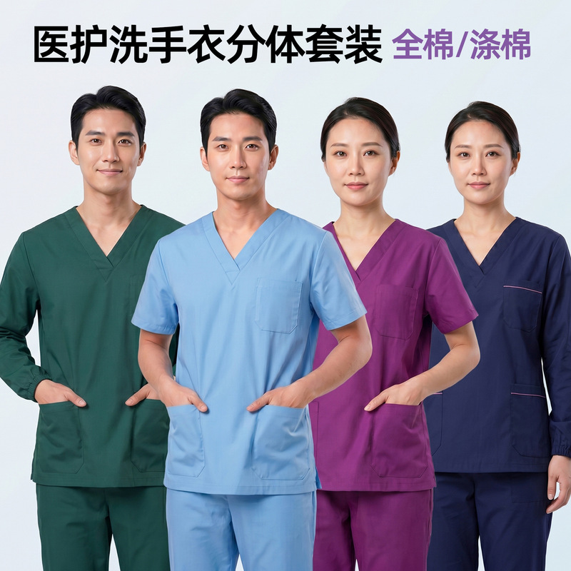 Factory Direct Pure Cotton Scrub Suits for Men and Women, Long and Short Sleeve Medical Scrub Sets, V-Neck Surgical Scrub Clothes