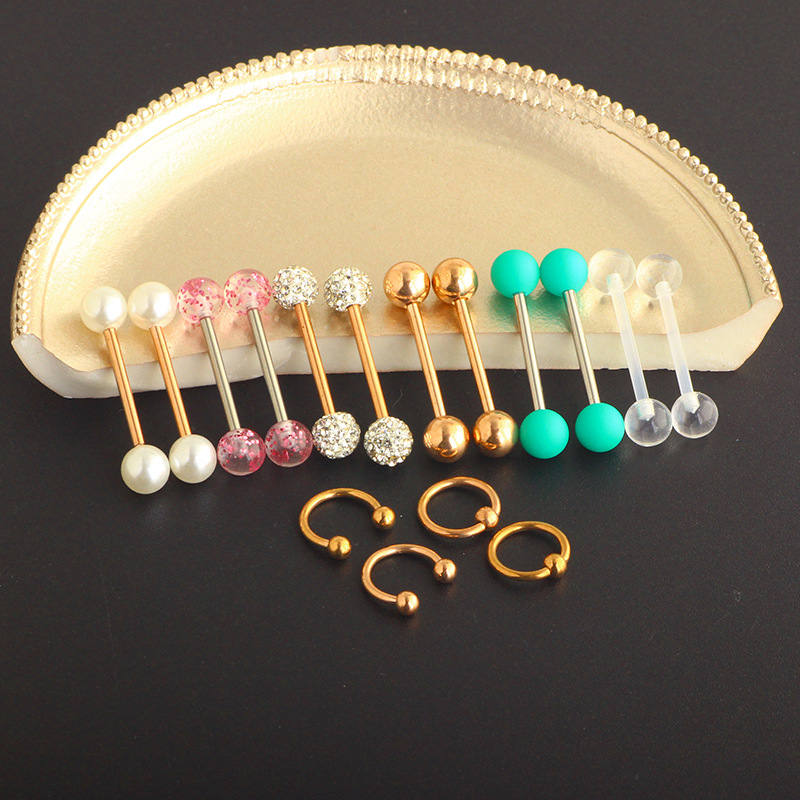 Rose Gold 16Pcs Stainless Steel Nipple Ring Set with Safety Lock Design Body Piercing Jewelry detail image 10
