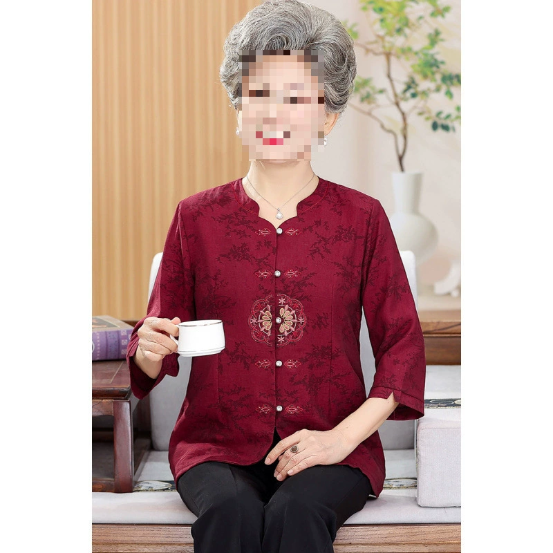 Летний костюм для женщин 60-90 лет, костюм бабушки Тан с рукавом три четверти, рубашка, праздничный костюм из двух предметов для старухи