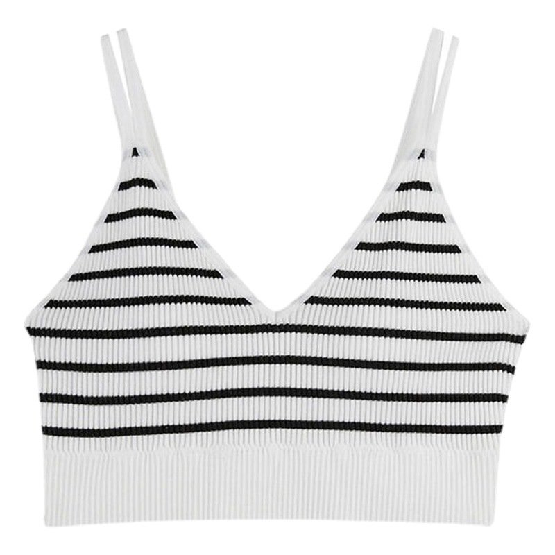 Belleza espalda sexy Copa ropa interior de una pieza de las mujeres de la correa de hombro doble a rayas Delgado Estilo Chaleco pequeño pecho tubo superior deportes envuelto pecho