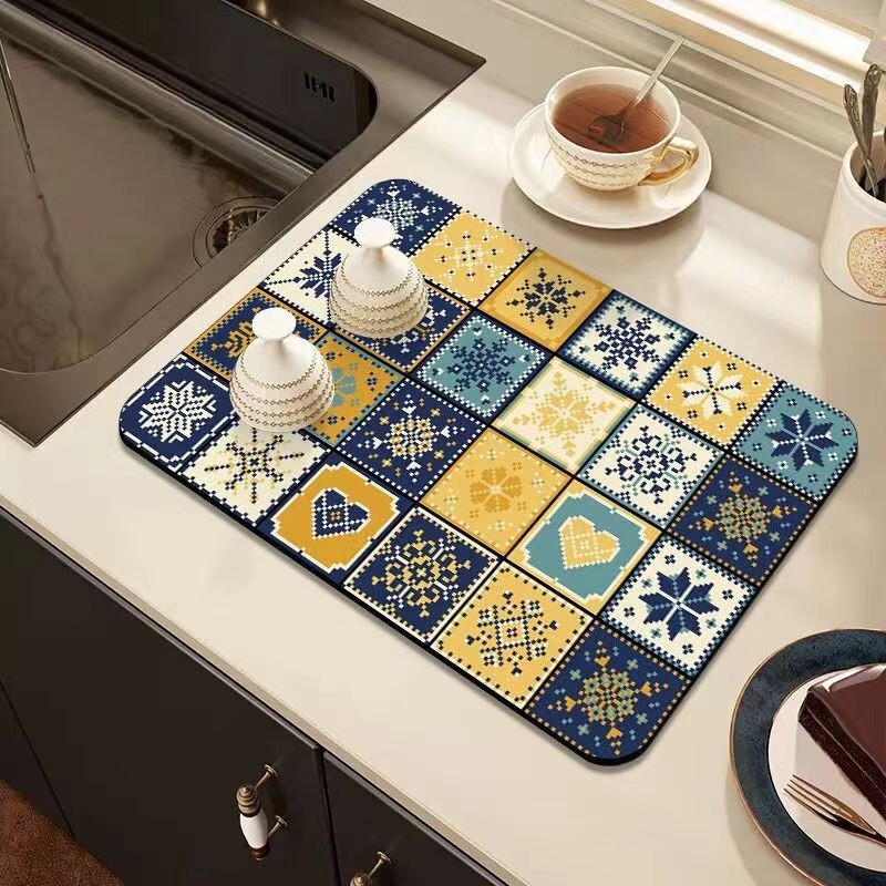 Vintage Kitchen Drain Mat Countertop Absorbent Mat Bowl and Dish Drying Mat Heat Insulation Displace-Free Coaster Coffee Machine Table Mat Vintage Kitchen Drain Mat Countertop Absorbent Mat Bowl and Dish Drying Mat Heat Insulation Displace-Free Coaster Coffee Machine Table Mat