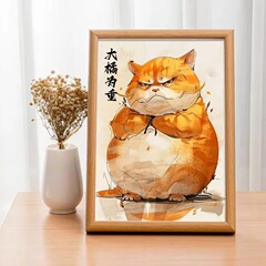 大橘為重字畫肥貓鎮宅相框掛畫趣味搞笑風寵物店兒童房裝飾擺台畫