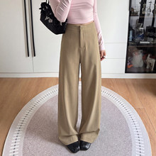 高级感垂感西装裤女秋2026新款韩版老钱风休闲窄版卡其色直筒西裤