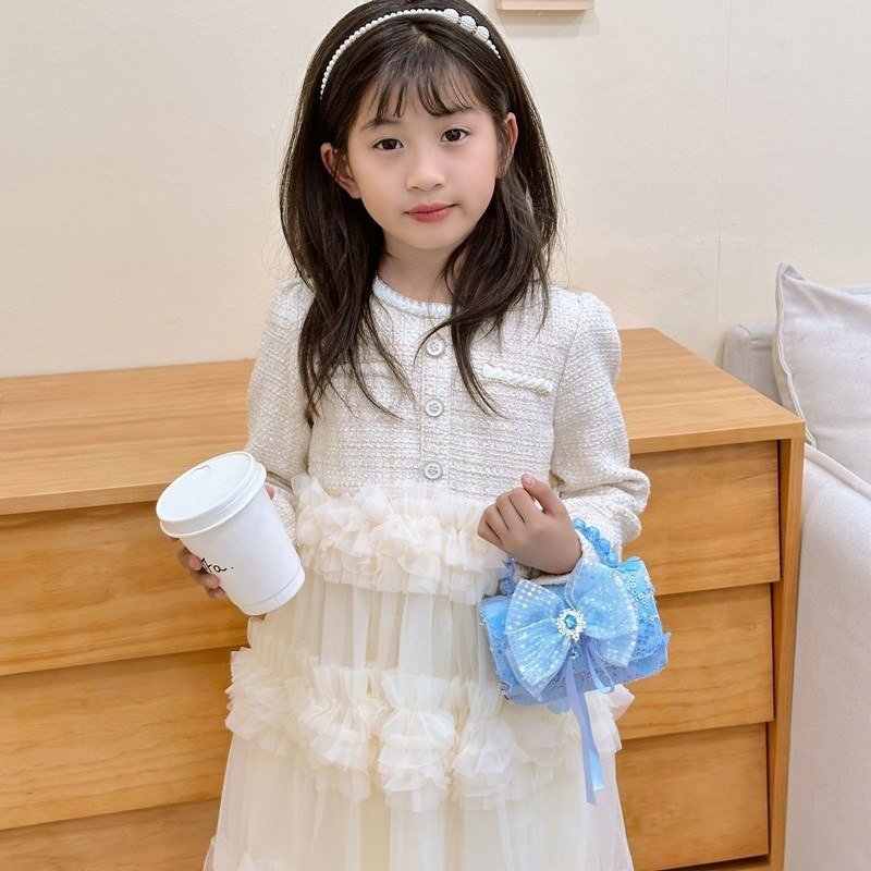 Fantástico arco de encaje princesa mochila lindos carteles animados niños bolsos de hombro bolsos de perlas de dibujos animados