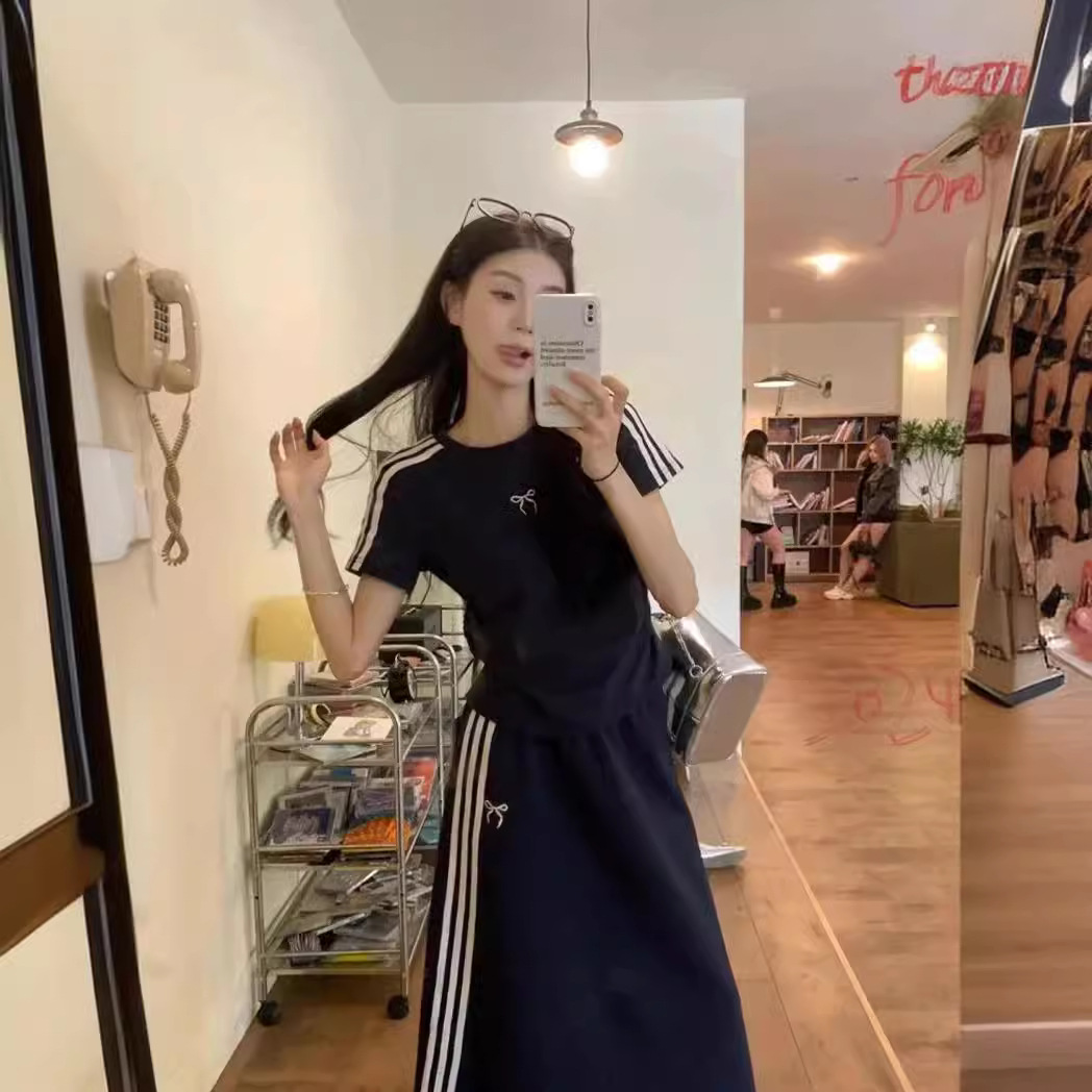 캐주얼 스포츠 세트 여자 3 바 활 반팔 티셔츠 여름 힙합 스커트 달콤한 스파이스 소녀 투피스 세트 6