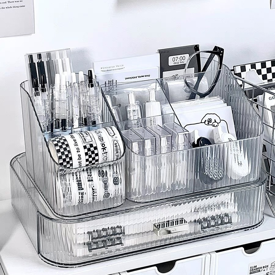Desktop storage box transparent drawer desk cosmetics finishing box…