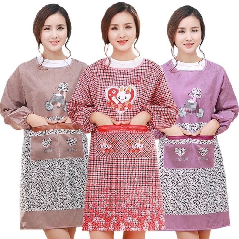Apron Women's Kitchen Oil-proof Long-sleeved Overalls Men's and Women's Cute Breathable Overalls Plus-sized Midi Mother's Clothes