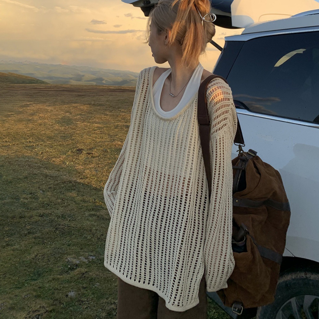 Chaqueta de Punto Calada para Protección Solar de Viscosa Manga Larga