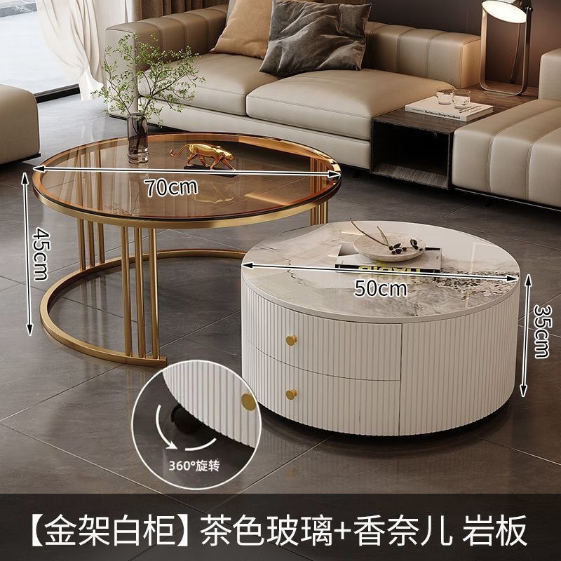 Cream Italia tabla de roca retráctil mesa de té lujosa moderna combinación simple sala de estar pequeña casa mesa redonda