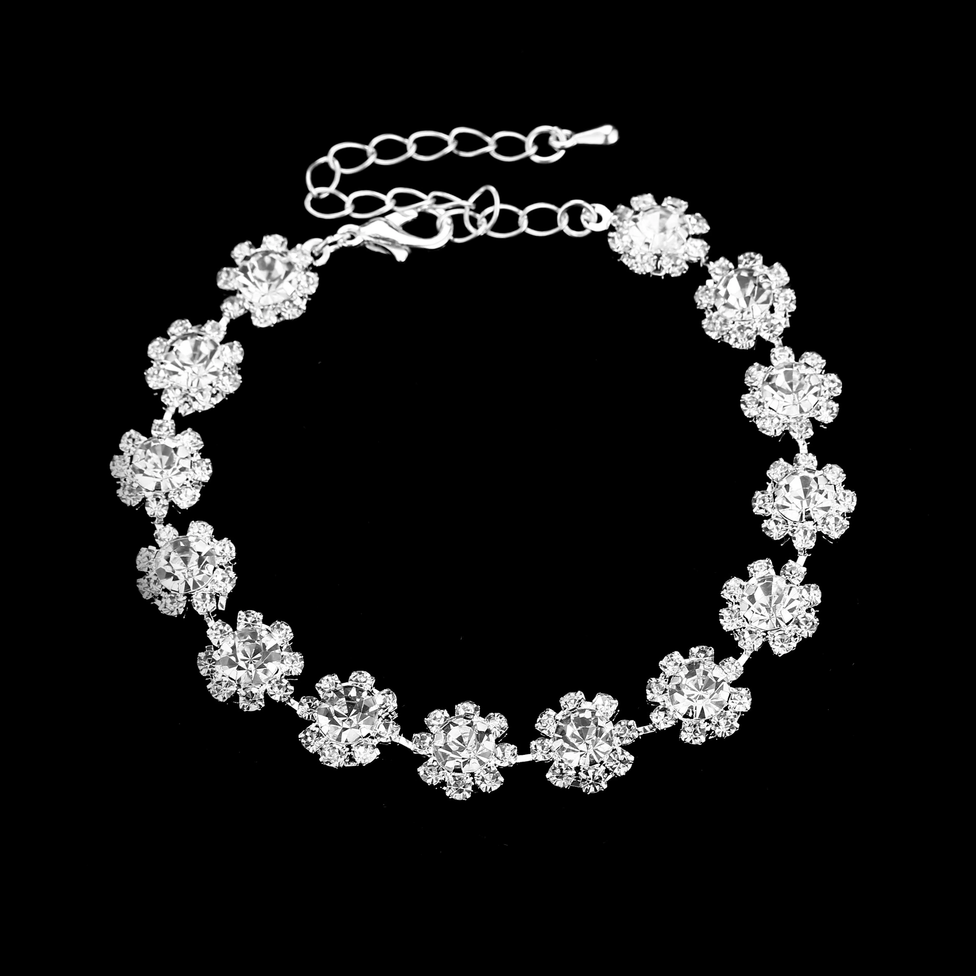 Набор Bridal Jewelry, серебряная бесцветная цепочка с кристаллами, серьги и браслет, регулируемая цепь