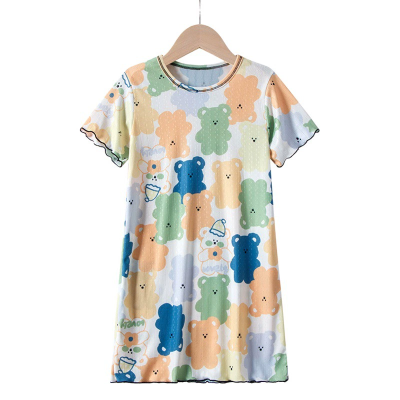 Новая летняя детская ночная рубашка, стильное платье из ледяного шелка для мамы и дочки, модная летняя одежда для отдыха с короткими рукавами 2025 года.