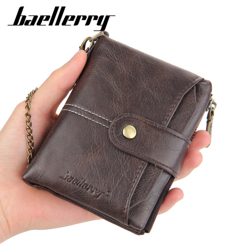 BAELLERRY wallet men's short European and American multi-card slot buckle driver's license card bag vertical chain coin purse
