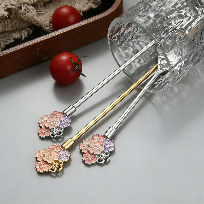 Japanese-style Cherry Blossom Stainless Steel Dessert Trendy Exquisite Lg-handled Stirring Spo, Household Coffee_voghion.com