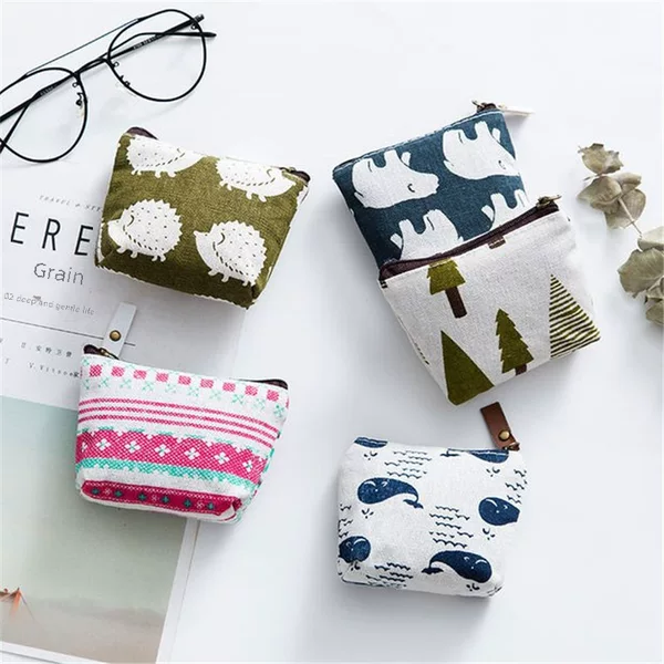 Fabric coin purse wholesale coin bag Women's Mini bag cartoon zipper key bag retro canvas small wallet
