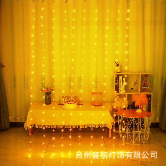 3*3 m USB copper wire curtain light string Christmas room decoration cross-border lights wreath remote control stars holiday lights