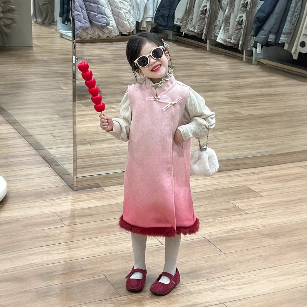 Новогодняя одежда для девочек в китайском стиле Новые китайские рукава с пузырьками