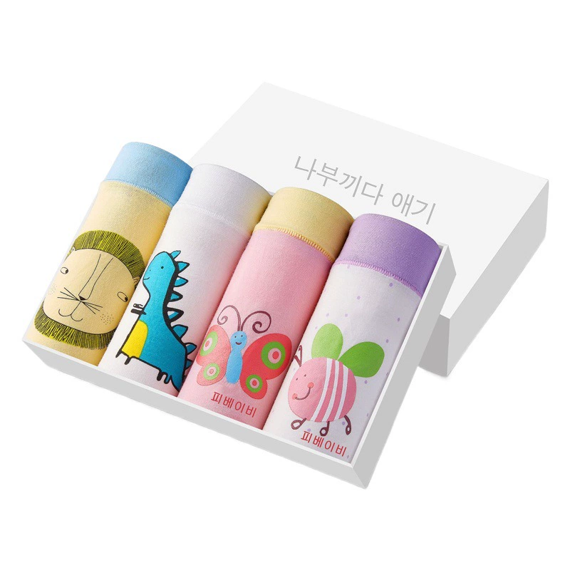 Детское нижнее белье с героями мультфильмов Боксеры для девочек Хлопковые трусы для подростков и студентов Детское нижнее белье 4 подарочные коробки