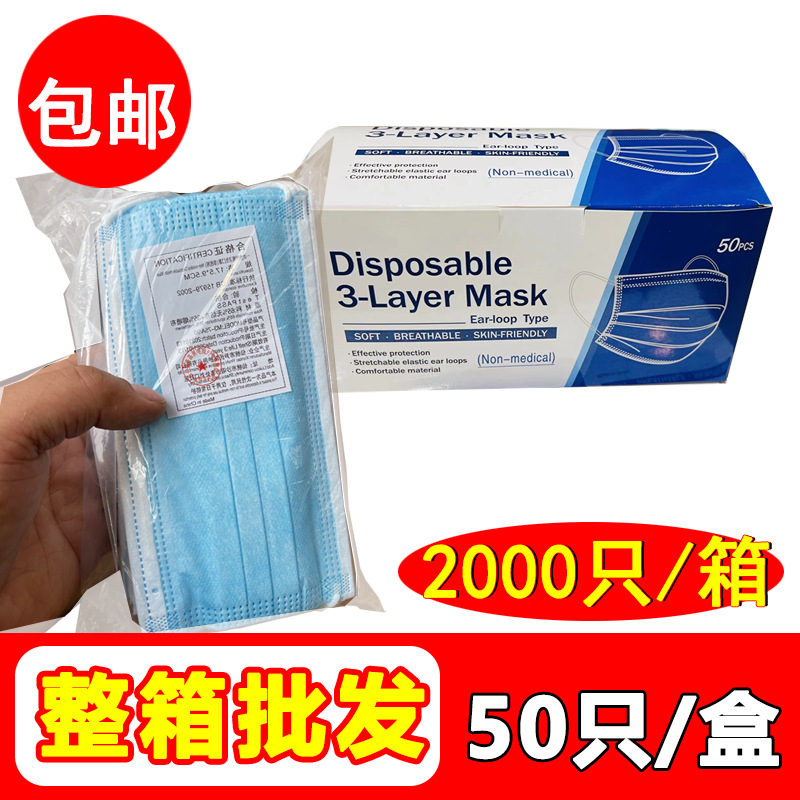 口罩一次性三层防护含熔喷布外贸出口袋装英文包装盒仙桃厂家直销