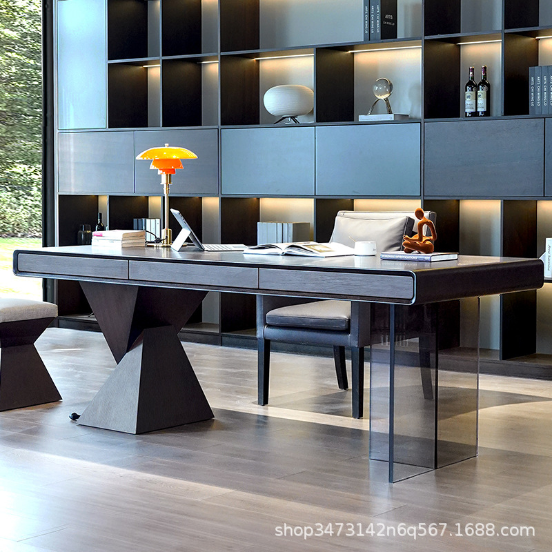 Italian Minimalist Desk, Light Luxury Modern Solid Wood Study Desk, Double Home Use Living Room Boss Office High-End Computer Desk
