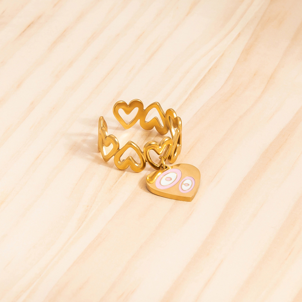 6g Weight Open Rings Classification Adjustable Ring Size 1 Piece Quantity Casual, Daily Occasion 304 Stainless Steel Material Fruit, Heart Shape Pattern Women's Gender Enamel, Plating Design Sweet, Simple Style Style Gold Color Sweet Simple Style Fruit Heart Shape 304 Stainless Steel Enamel Plating Women's Open Rings 9