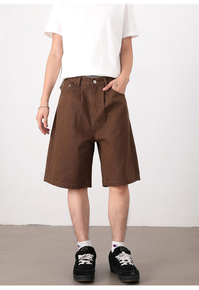 Quần short nam dáng rộng ống đứng, quần lửng phong cách Hàn Quốc, mặc hằng ngày — Màu be, Màu kaki, Màu nâu cà phê, Xanh Pháp Công chi tiết 17