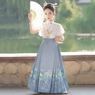Ma Mian Skirt for Girls Chinese Style Spring/Summer Set 2025 New Chinese Style Children's Hanfu Performance Costume with a High-End Feel