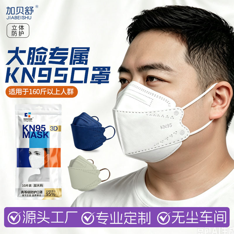 Big Face Special Mask Wholesale KN95 Protective Disposable 3D Large Large Large Widened Large Size Fat Mask