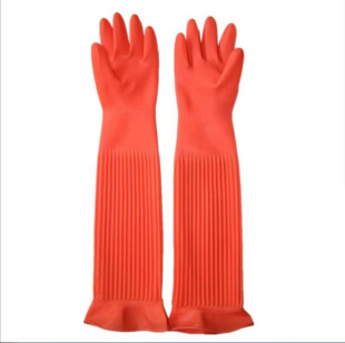 Lanzhi thickened lengthened latex gloves kitchen rubber dishwashing waterproof rubber women's rubber household cleaning 56cm
