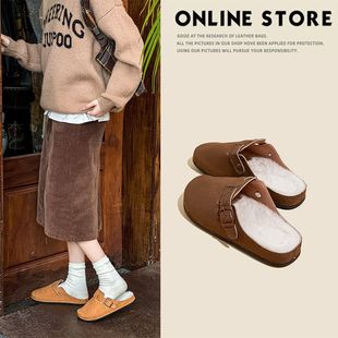 Birkenstock Shoes with Fleece Lining and Thickened Toe Cap, Slip-On Cotton Shoes for Men and Women, Suitable for Outdoor Wear, Roman Style