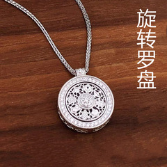 S999纯银项链女八宝罗盘中式吊坠锁骨链时尚百搭气质高级感毛衣链