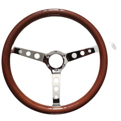 Car Modification Parts 15-Inch 380mm 6-Hole Peach Wood Vintage Car Steering Wheel Solid Wood Steering Wheel Retro Car Accessory