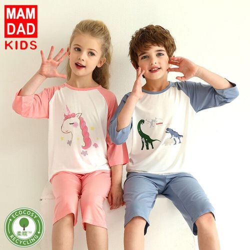 Boys' summer parent-child pajamas set, stylish children's short-sleeved shorts, home clothes set, summer thin style batch