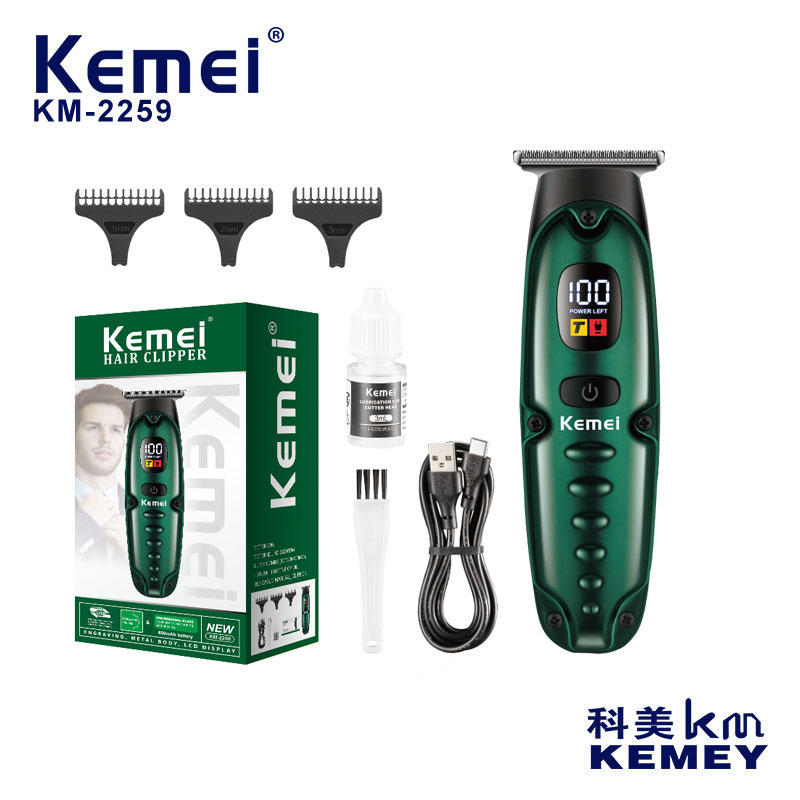 Cortadora de pelo eléctrica Kemei con pantalla digital, recortadora de pelo pequeña, mini cortadora de pelo para acabados precisos, cortadora de pelo eléctrica doméstica.