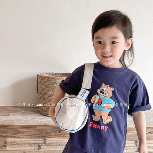 2024童韩国装夏季儿童韩版麻棉短袖T恤女童男童打底衫 122208