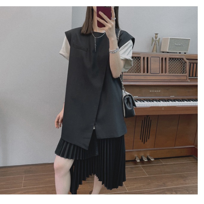 Korean Women's Suit Vest Outer Wear 2025 Spring and Summer New Black Waistoutwear Vest Jacket