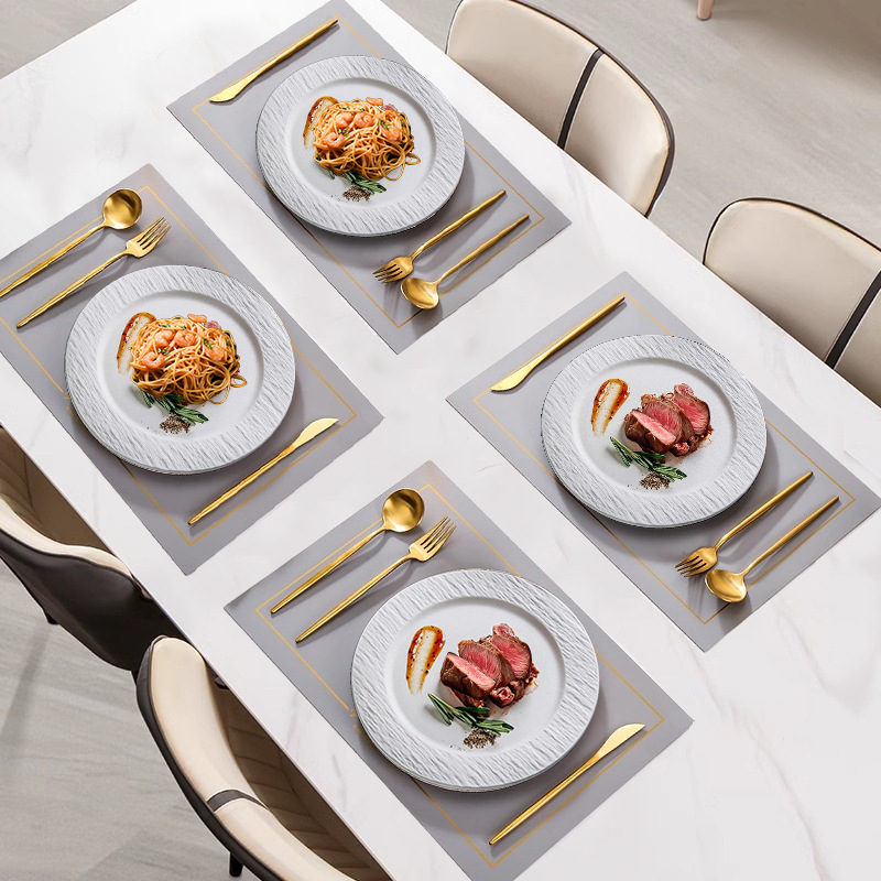 Steak Dinner Plate, Knife and Fork Set, Light Luxury Flat Plate Model Room Table Setting, Ceramic Western Food Set, Full Set for Home Use