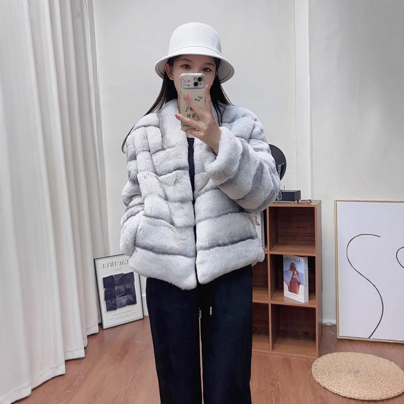 A-Grade Rex Rabbit Mink Fur Coat for Women, Slimming Old Money Style 25