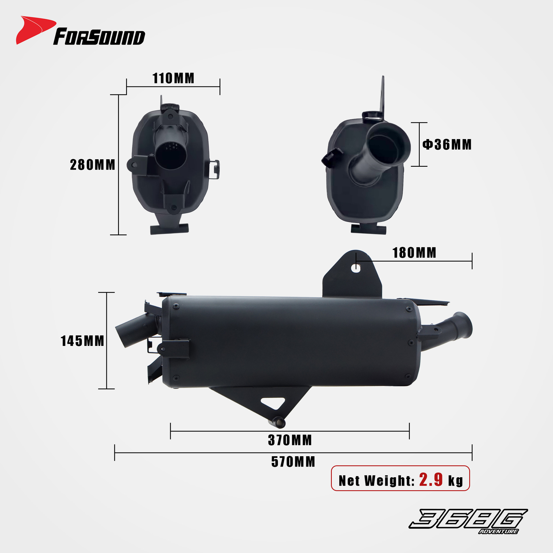Suitable for the modified motorcycle model Shengshi 368G/E/K26, original factory appearance exhaust pipe tail section, direct connection without damage