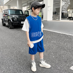 跨境批發男童套裝2024年夏裝潮牌短袖t恤防蚊褲運動褲兩件套童褲