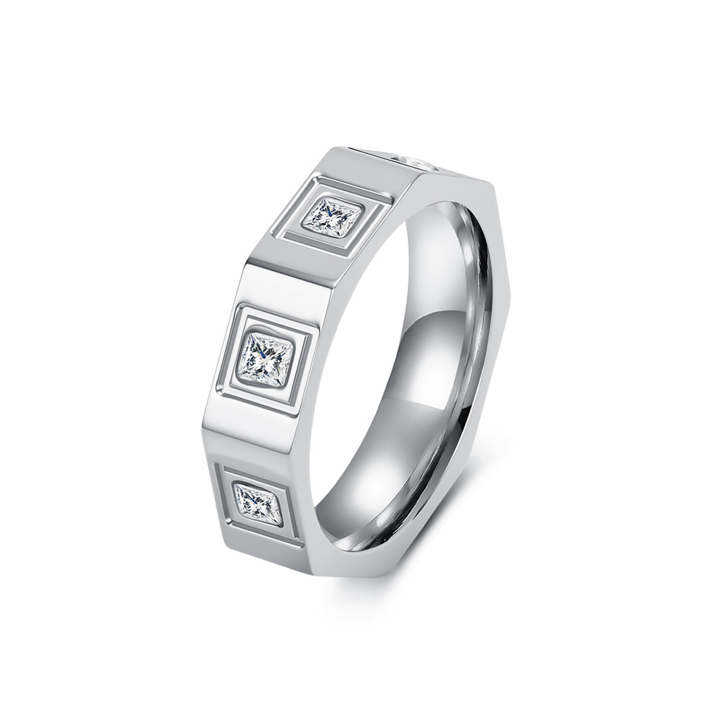 Bague unisexe géométrique à 8 côtés en acier titane sertie de diamants - Bijou de mode haut de gamme_voghion.com