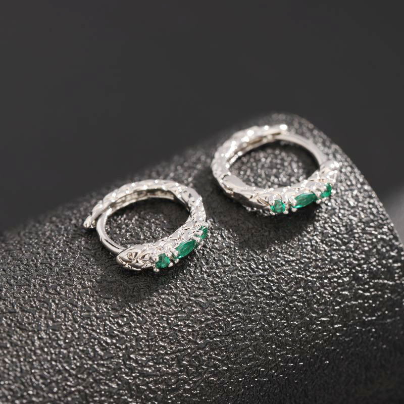 Snake Earrings For Men With Green Zircon Inlay High End Accessory_voghion.com