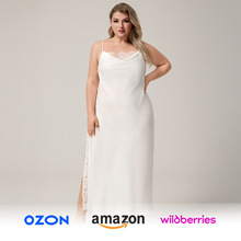 耀婷新款欧美大码缎面雪纺吊带蕾丝睡衣性感睡裙女长款睡裙SQ7005