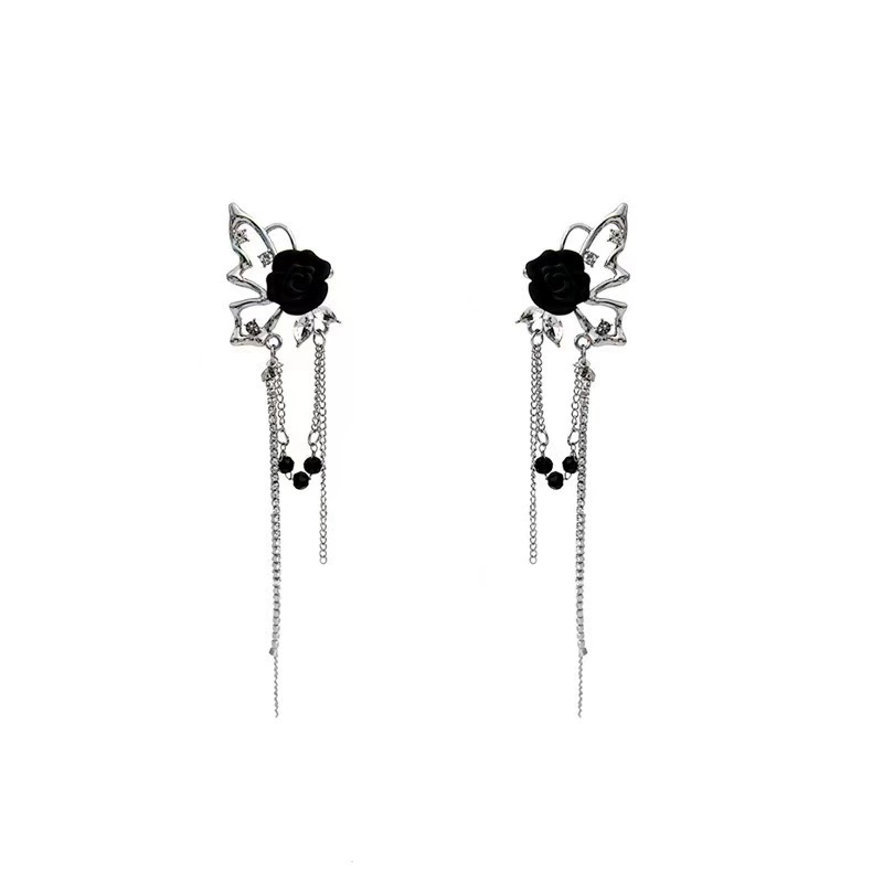 Small design earrings with tassels, ear clips, Chinese style, high-quality style, 2023 collection, internet celebrity