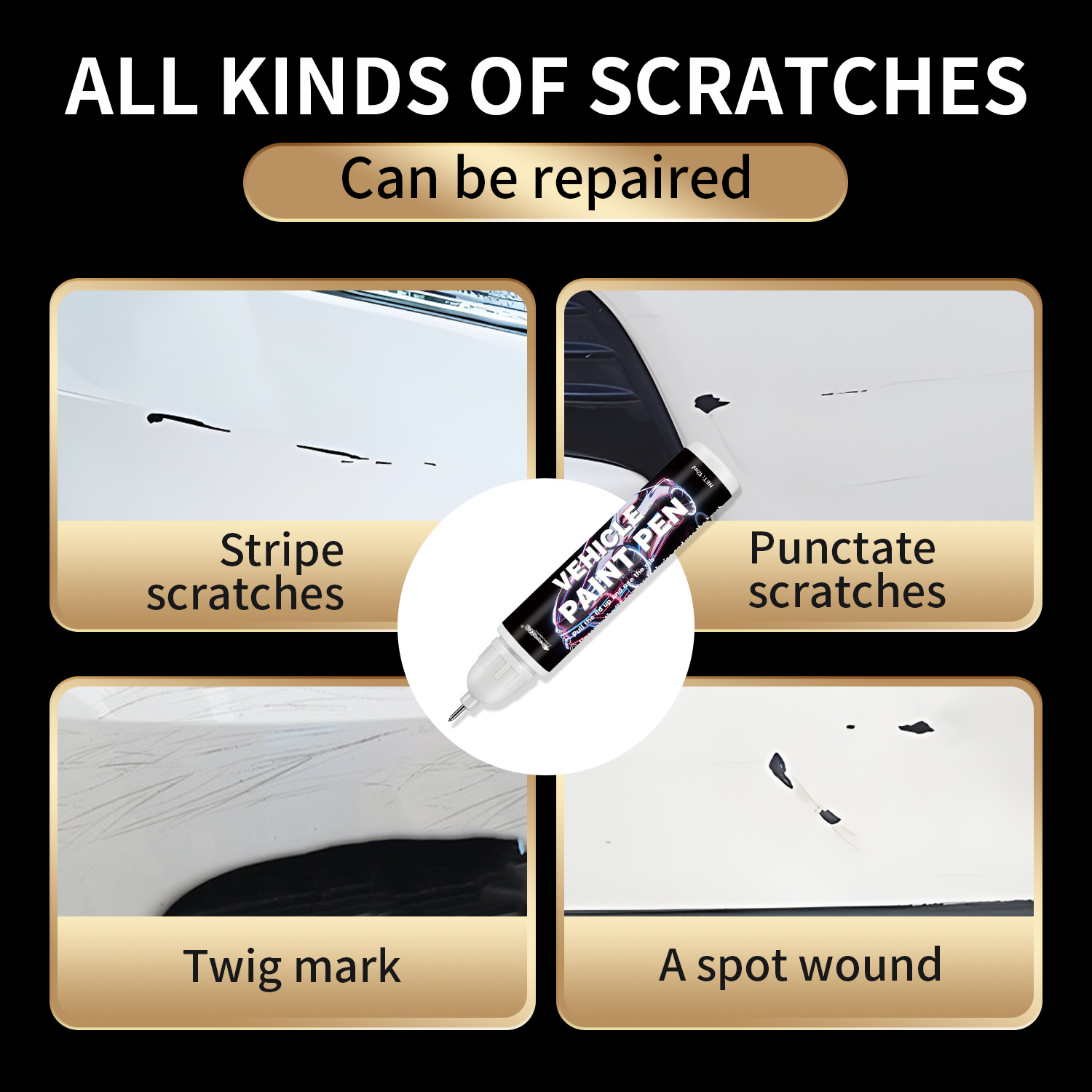 Car Scratch Repair Paint Pen, Car Paint Touch-Up Pen, Black, Silver, Red, Pearl White Car Paint Repair Pen