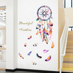 新款美麗的捕夢網羽毛自粘pvc牆貼畫 北歐風手繪羽毛裝飾牆貼批發