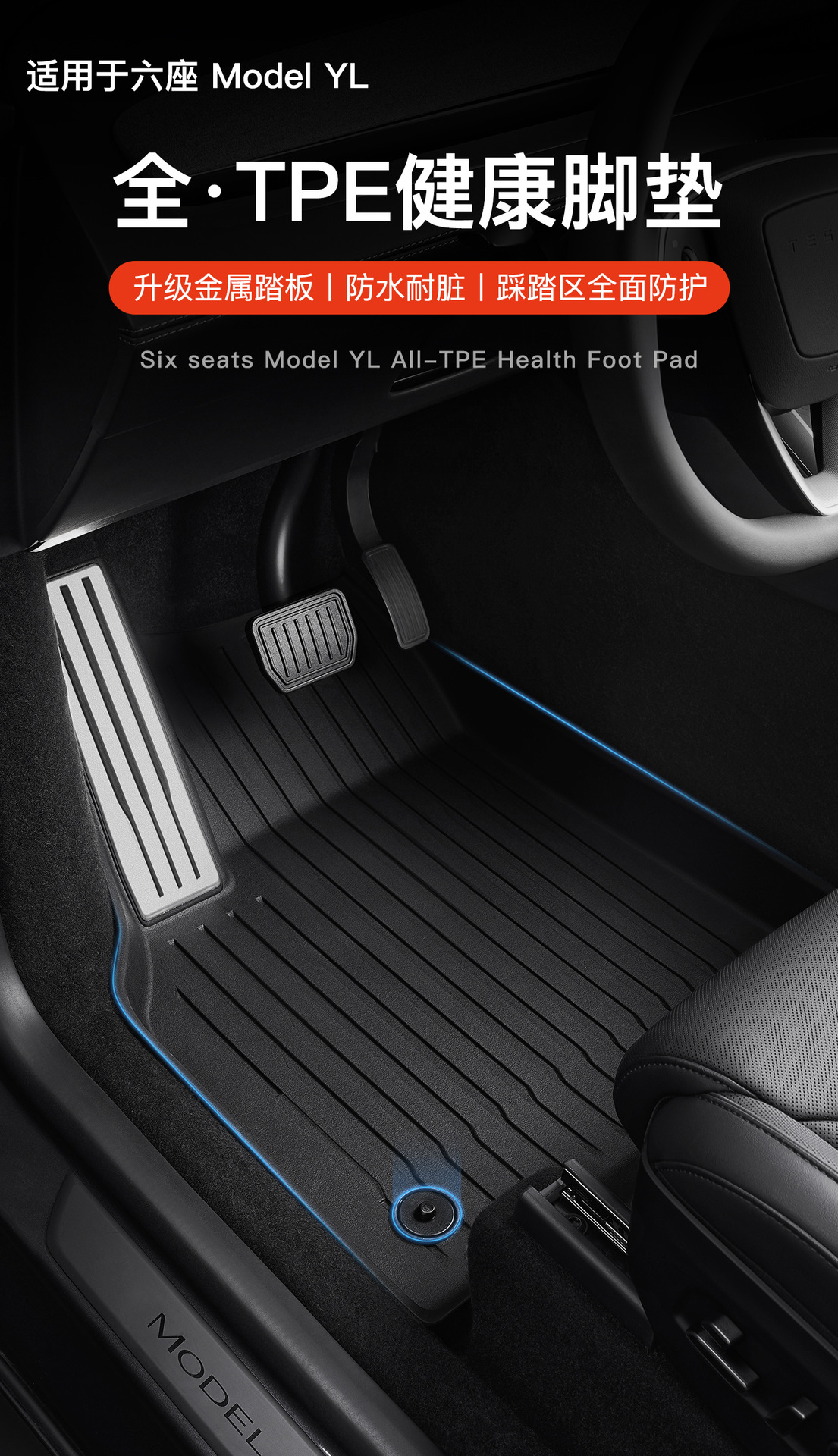 Suitable for Tesla Six-Seater Model Yl, Full Car Floor Mats, Tpe Floor Mats, Special Car Interior Accessories