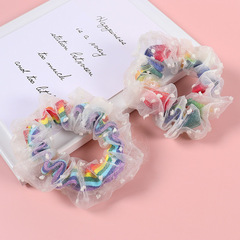 超萌新款韓系發箍大腸發圈飄帶彩虹網紗綁頭網紅髮束髮帶發繩頭飾