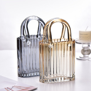 Vase Wholesale Living Room Ornaments Decorative Flower Vase Household Glass Hydroponic Vase Creative Vertical Pattern Handbag