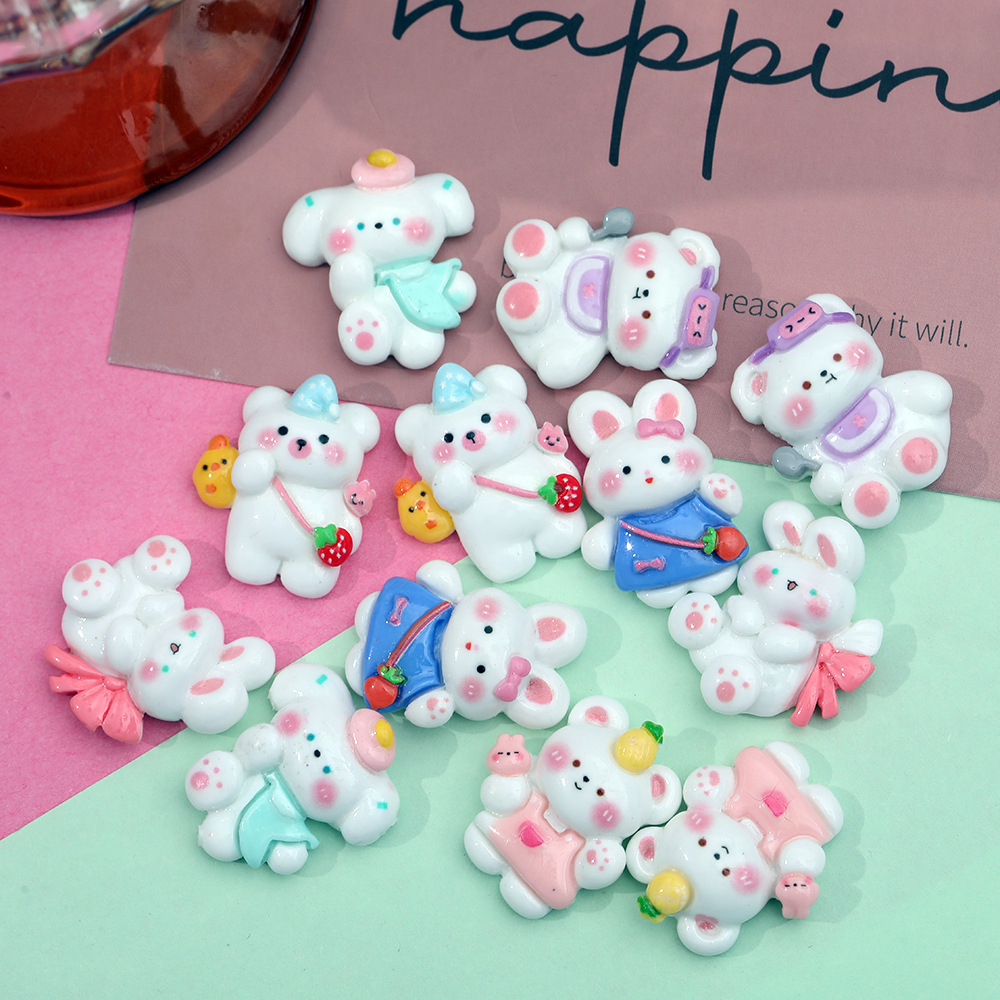 Lindo otoño mochila de viaje oso DIY accesorios de resina de goma crema caja del teléfono accesorios para el cabello colgante material al por mayor de nuevo Pato Conejo
